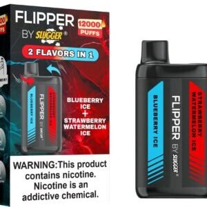 Flipper Disposable Vape featuring Blueberry, Strawberry, and Watermelon flavors with 40mg nicotine and 12,000 puffs