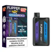 Flipper Disposable Vape featuring Grape and Blue Razz flavors with 40mg nicotine and 12,000 puffs