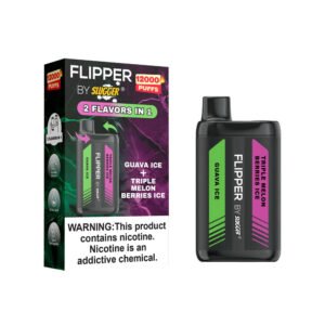 Flipper Disposable Vape featuring Guava and Triple Melon Berries flavors with 40mg nicotine and 12,000 puffs